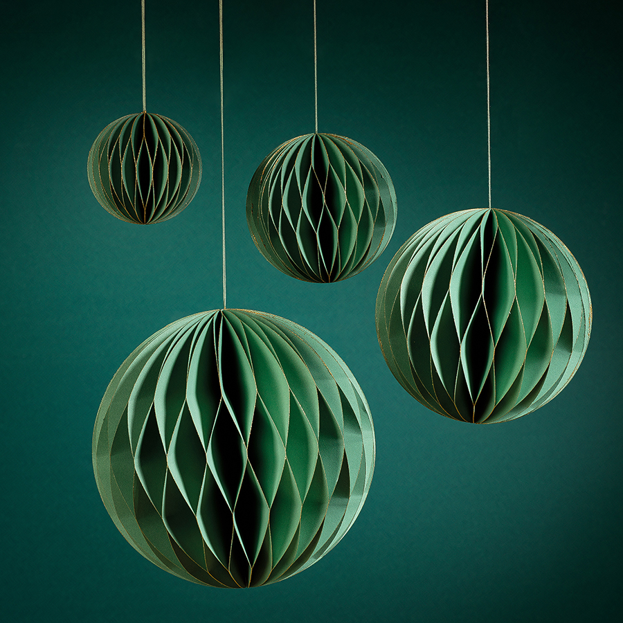 Wish Paper Decorative Ornaments - Green w/Gold Glitter (Set of 12) - Christmas Decor by Carlyle Avenue