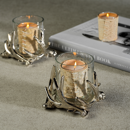 Antler Design Metal and Glass Candle Holder