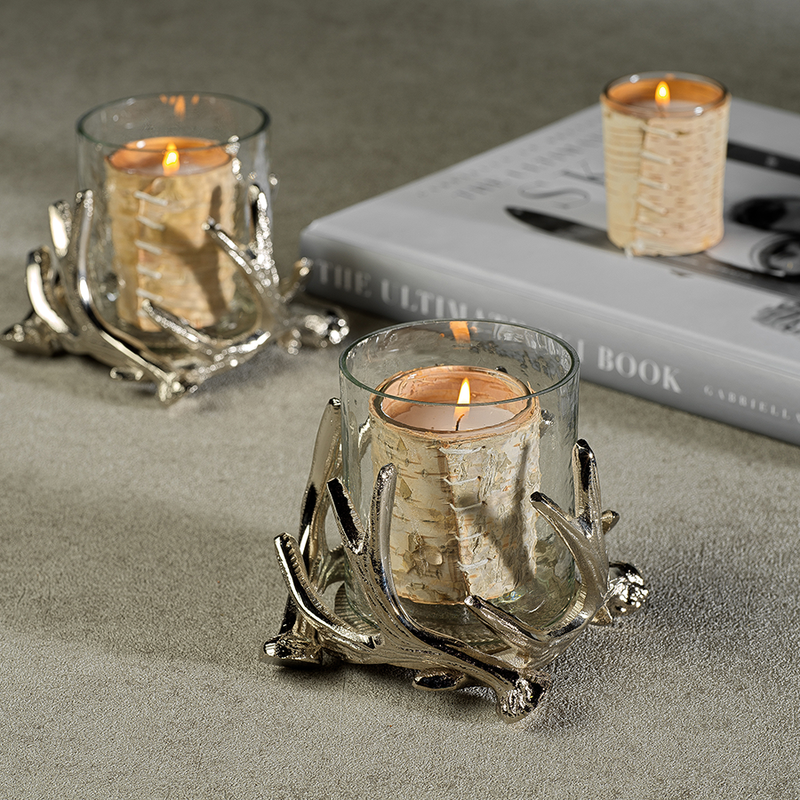 Antler Design Metal and Glass Candle Holder - Candle Holders by Carlyle Avenue
