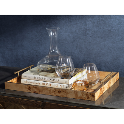 Leiden Burlwood Design Tray w/Gold Handles - Tray by Carlyle Avenue