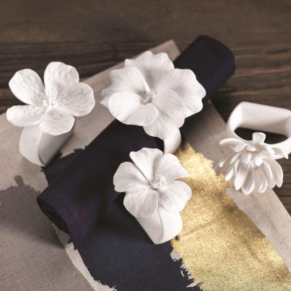 Assorted Bone China Flower Napkin Ring - Set of 4 - CARLYLE AVENUE