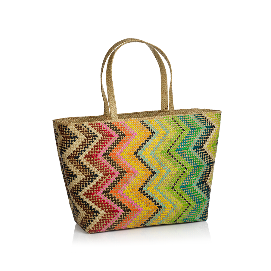 Mia Beach Tote w/Strap Handle - Multicolor Zigzag