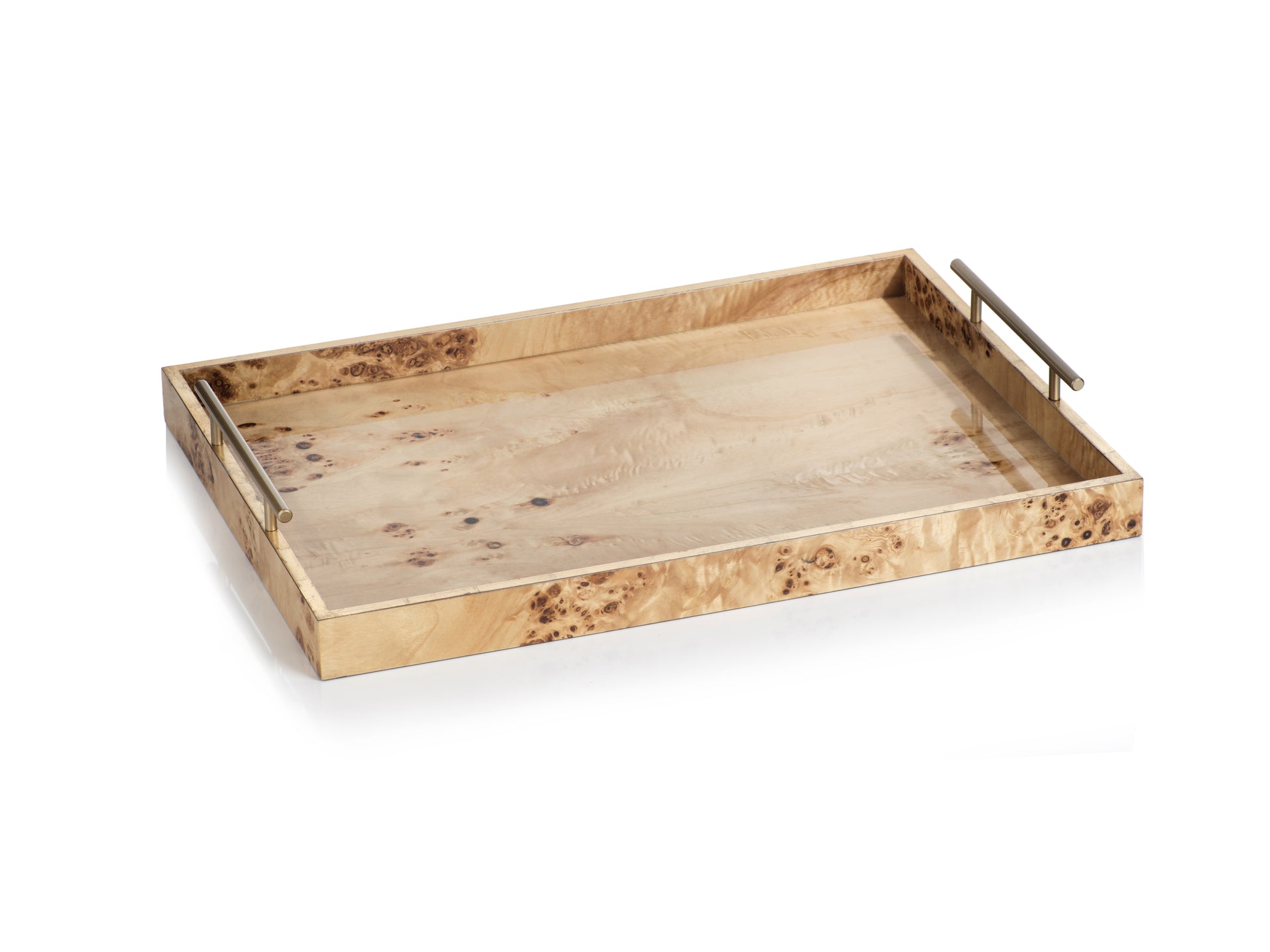 Leiden Burlwood Design Tray w/Gold Handles - CARLYLE AVENUE