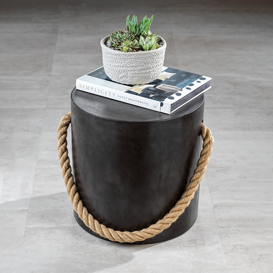 Marina Concrete Stool w/Rope Accent - Black