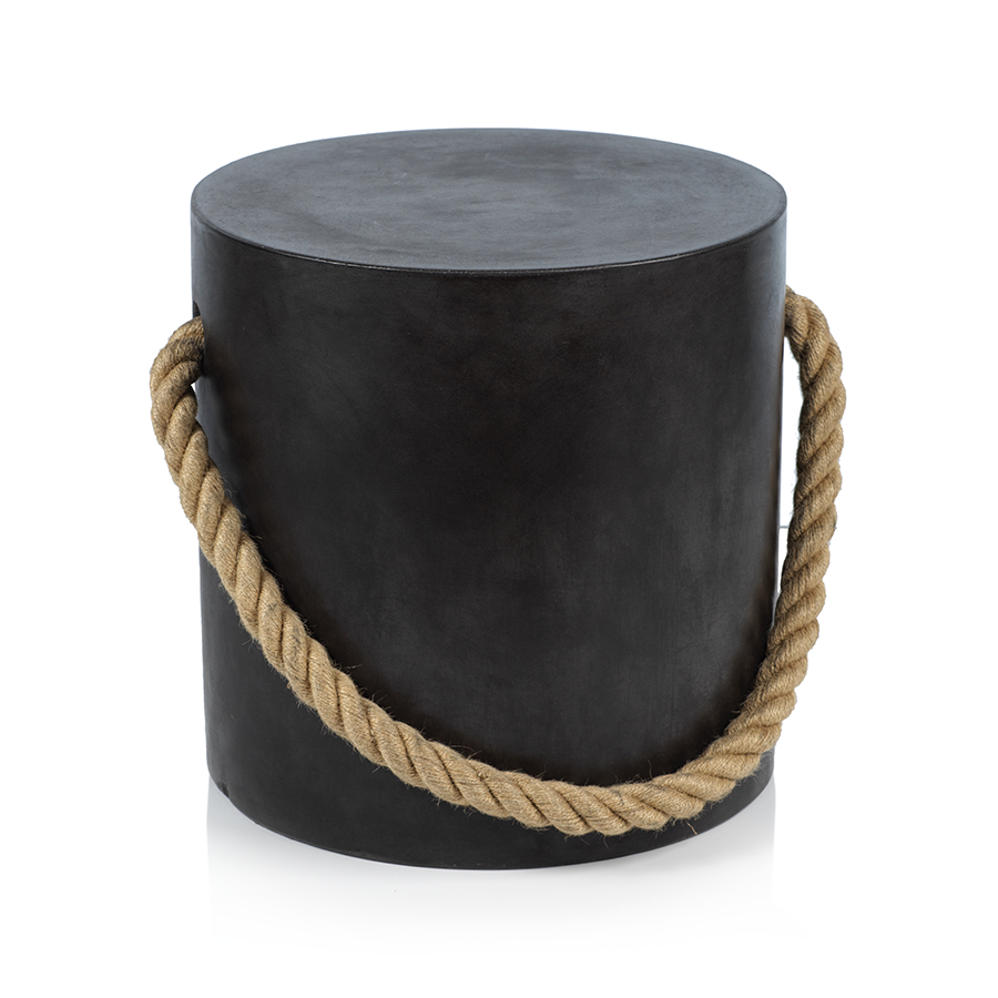 Marina Concrete Stool w/Rope Accent - Black