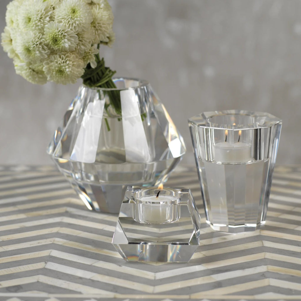 Dina Clear Crystal Tealight Holder - Candle Holders by Carlyle Avenue