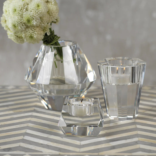 Dina Clear Crystal Tealight Holder - CARLYLE AVENUE