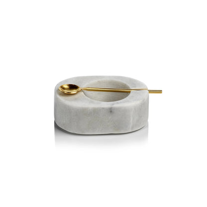Tuscan Marble Salt & Pepper Bowl with Gold Spoon - Tableware by Carlyle Avenue