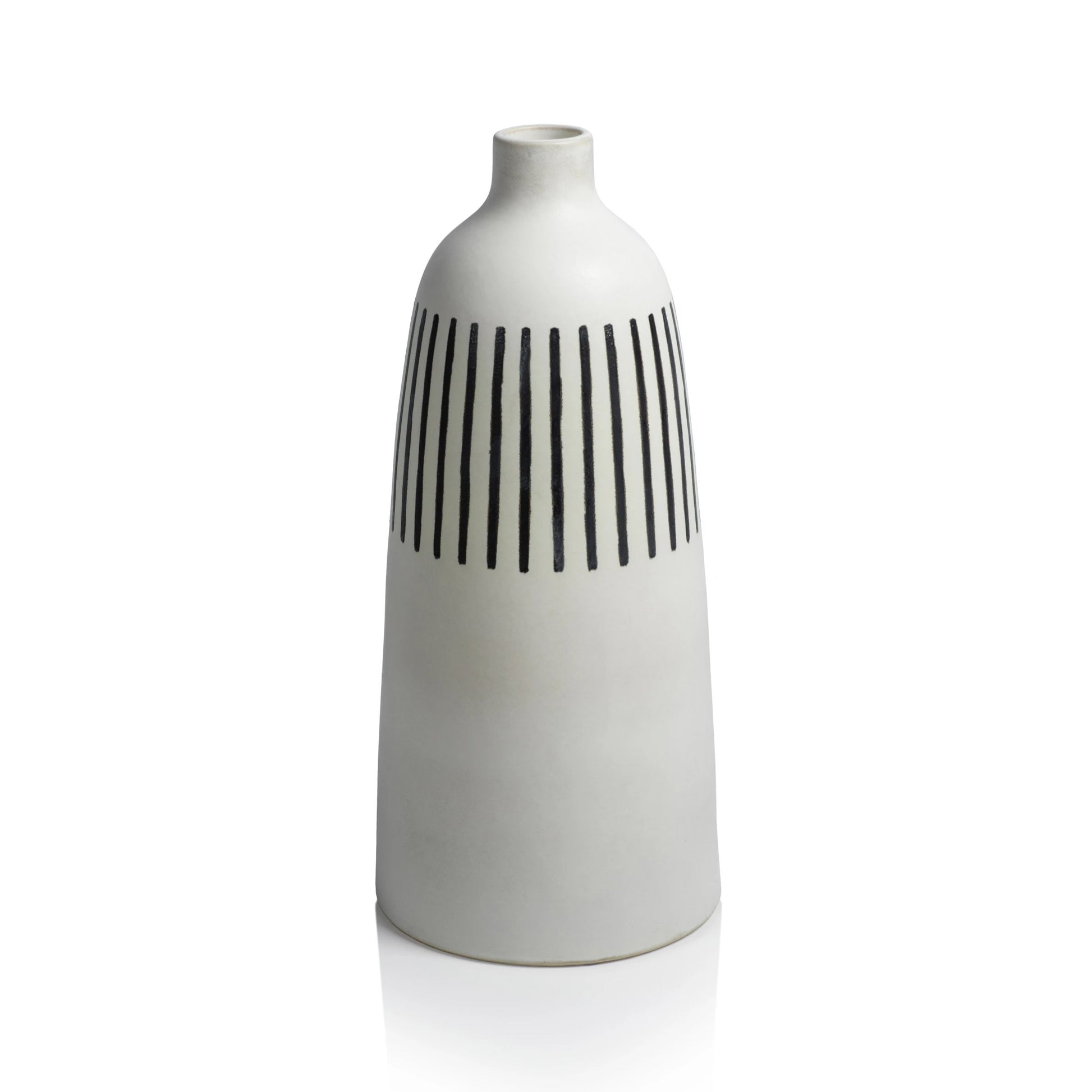 Salento All White Earthenware Vase w/ Black Stripes - Vases by Carlyle Avenue