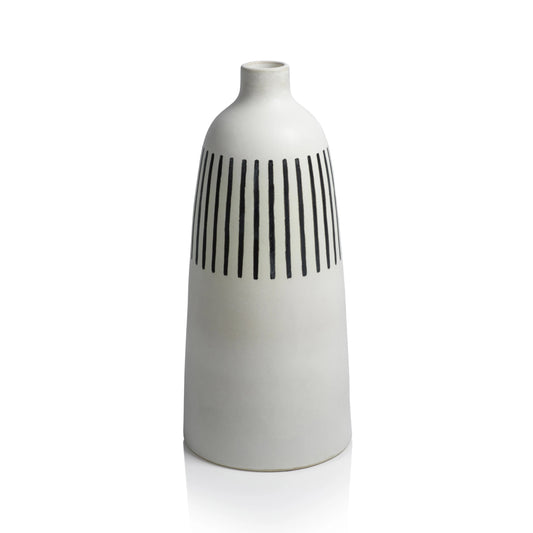 Salento All White Earthenware Vase w/ Black Stripes - Vases by Carlyle Avenue