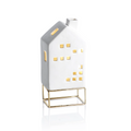 LED Ceramic House on Gold Metal Base - Christmas Decor by Carlyle Avenue