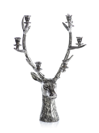 Stag Head 6 Tier Candleholder - Silver Antique - 2 Sizes - Candle Holders by Carlyle Avenue