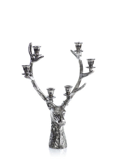 Stag Head 6 Tier Candleholder - Silver Antique - 2 Sizes - Candle Holders by Carlyle Avenue