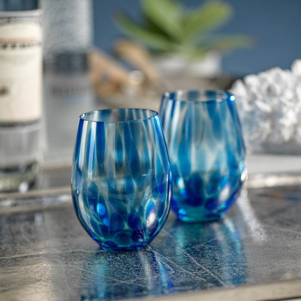 Blue Tortoise Stemless All Purpose Glass - Set of 6 - Glassware by Carlyle Avenue