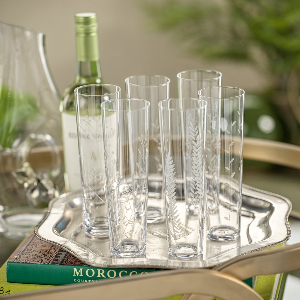 Flora Etched Flute - Set of Six Assorted - Drinkware by Carlyle Avenue
