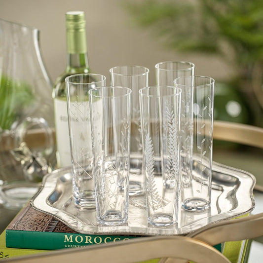 Flora Etched Flute - Set of Six Assorted - Drinkware by Carlyle Avenue