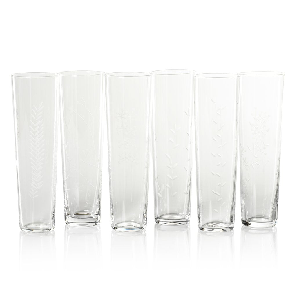 Flora Etched Flute - Set of Six Assorted - Drinkware by Carlyle Avenue