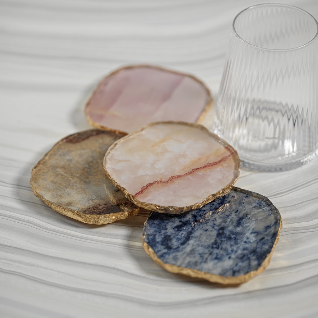 Agate Marble Glass Coaster with Gold Rim - Set of 4 - Coasters by Carlyle Avenue