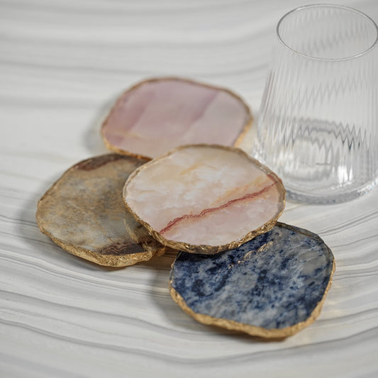 Agate Marble Glass Coaster with Gold Rim - Set of 4 - Coasters by Carlyle Avenue
