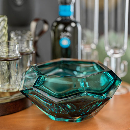 La Bohème Hand Made Polished Cut Glass Bowl - Sea Blue - Decorative Accessories by Carlyle Avenue