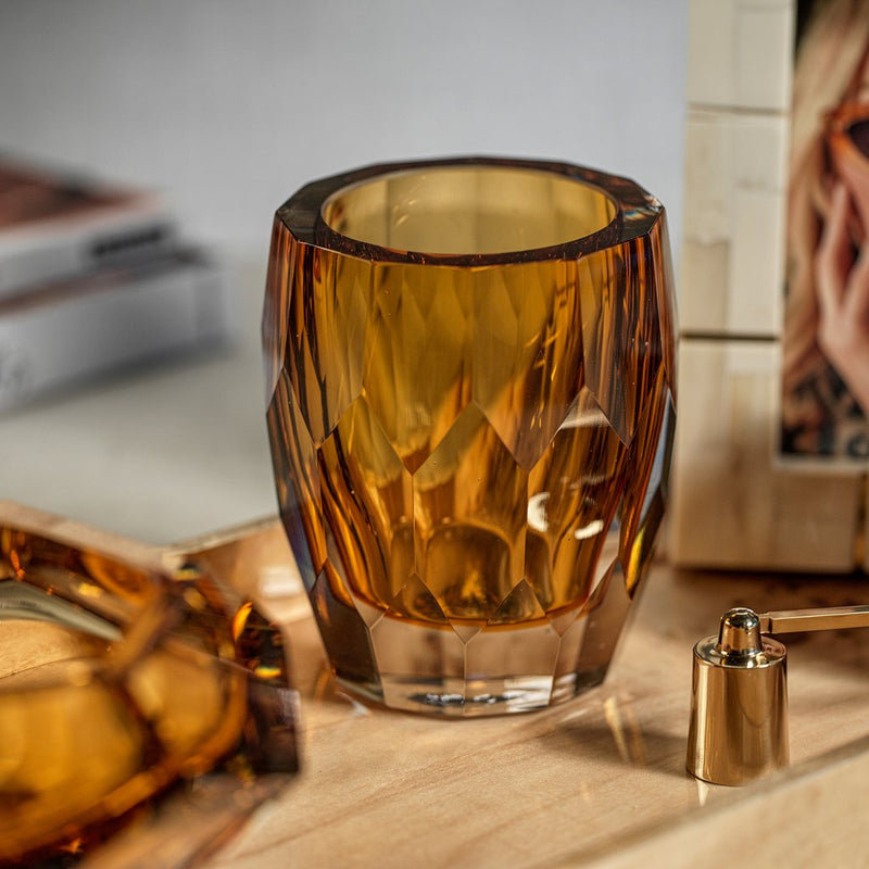 La Bohème Handmade Polished Cut Glass Vase / Hurricane - Amber - Vases by Carlyle Avenue