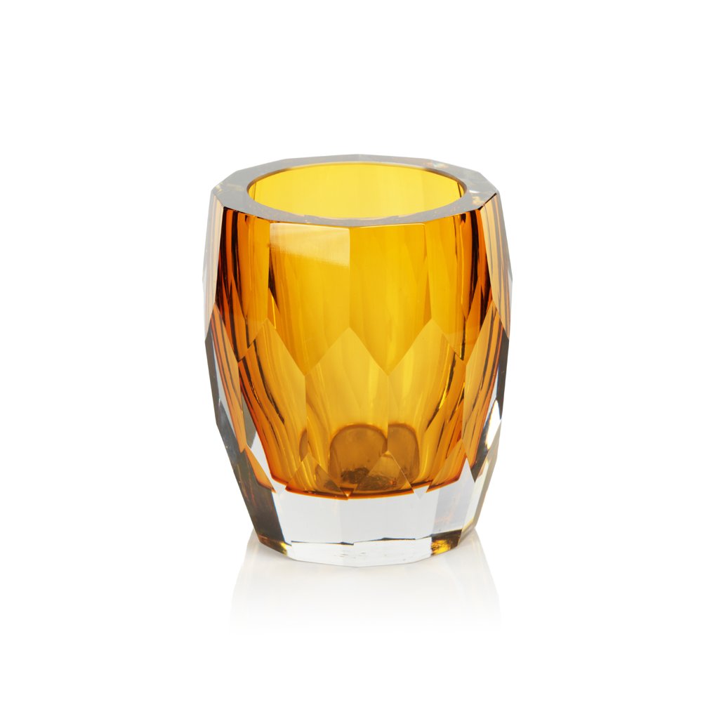 La Bohème Handmade Polished Cut Glass Vase / Hurricane - Amber - Vases by Carlyle Avenue