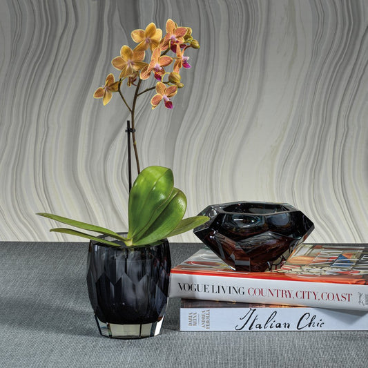La Bohème Handmade Cut Glass Vase / Hurricane - Smoke - Decorative Accessories by Carlyle Avenue