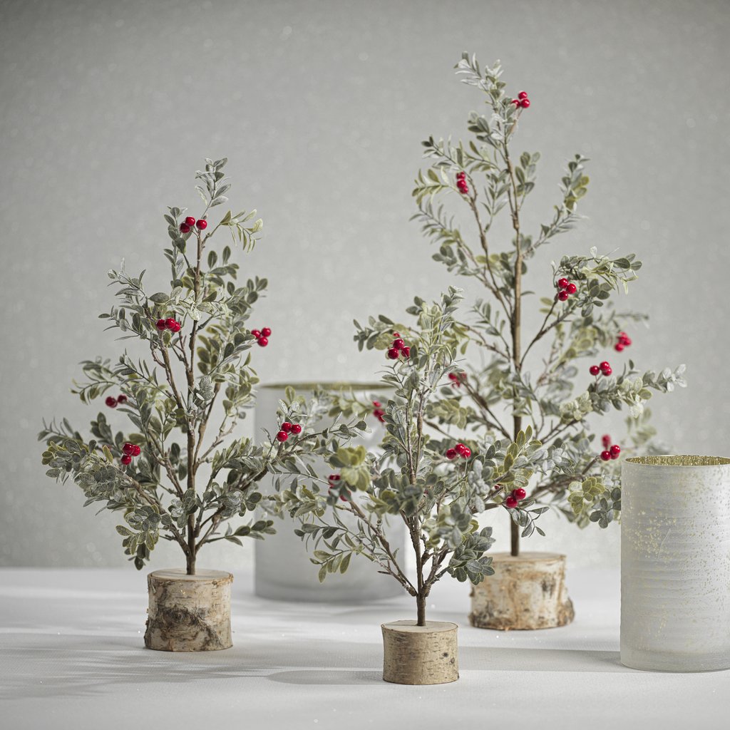 Frosted Mistletoe Tree w/Red Berries on Birch Base - Seasonal & Holiday Decorations by Carlyle Avenue