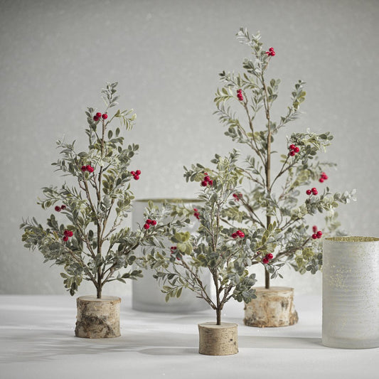 Frosted Mistletoe Tree w/Red Berries on Birch Base - Seasonal & Holiday Decorations by Carlyle Avenue