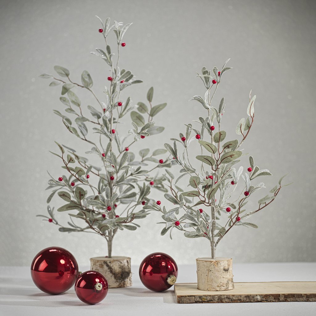 Frosted Eucalyptus Tree w/Red Berries on Birch Base - Seasonal & Holiday Decorations by Carlyle Avenue