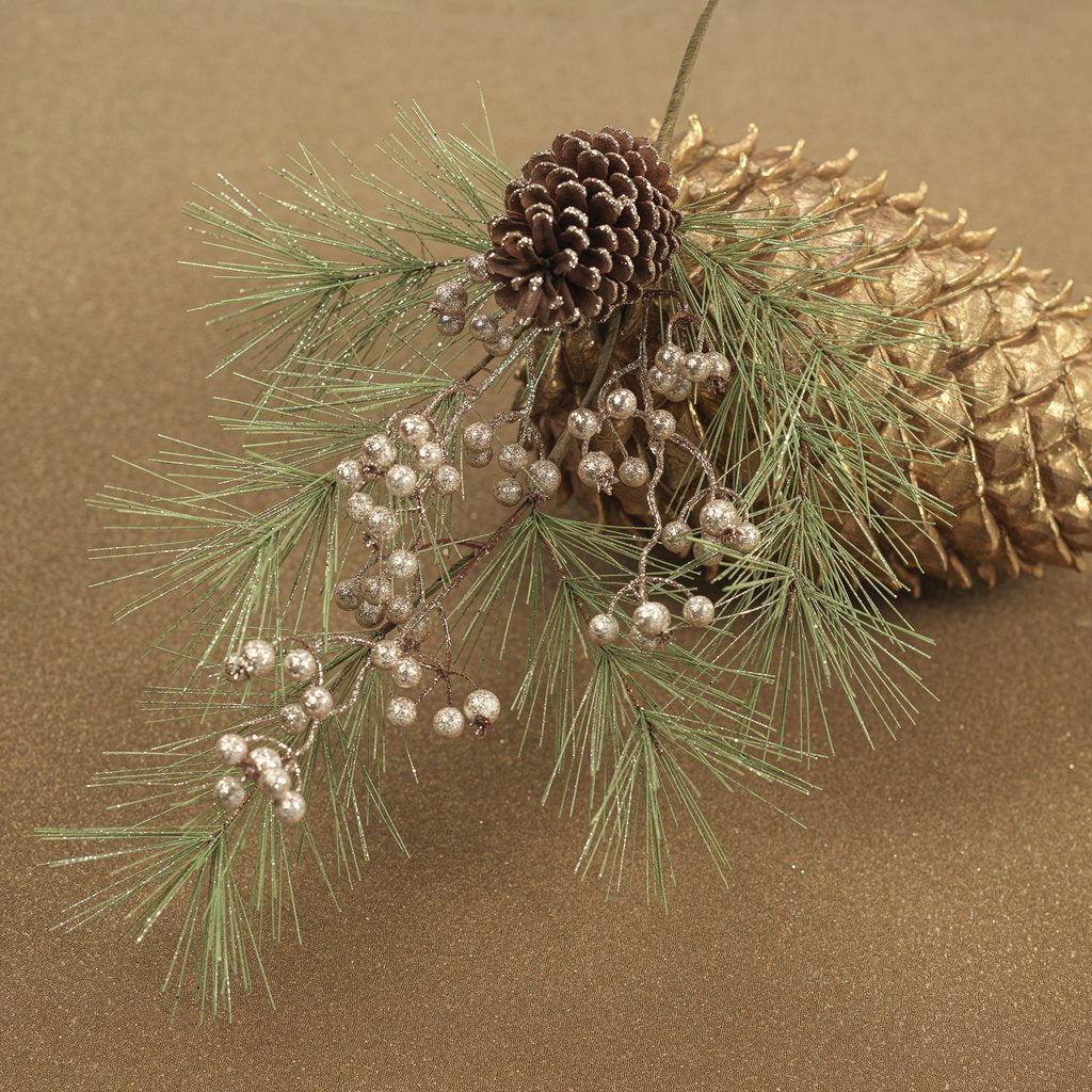 Needle Pine Tree w/Glitter Pinecone Pick - Holiday Decor by Carlyle Avenue