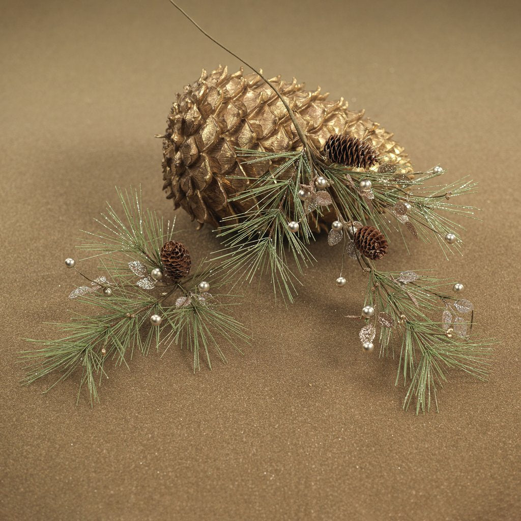 Needle Pine Tree w/Glitter Pinecone Pick - Holiday Decor by Carlyle Avenue