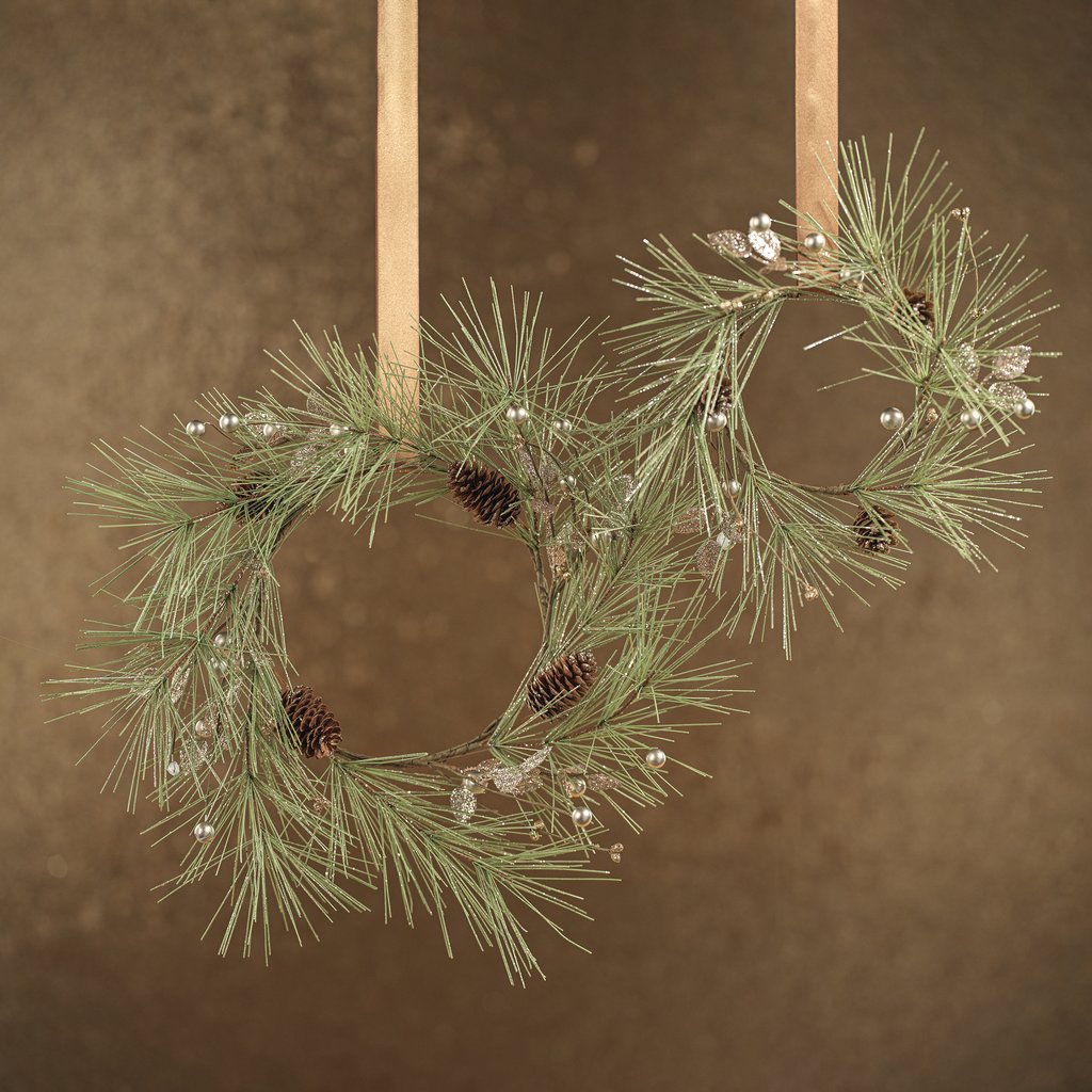 Needle Pine Tree w/Glitter & Pinecone Wreath - Holiday Decor by Carlyle Avenue