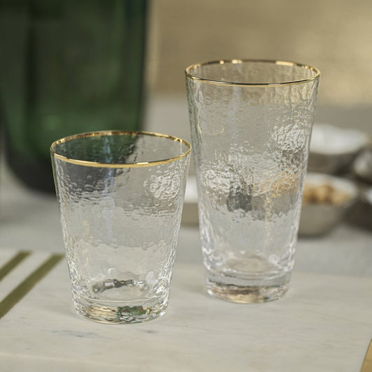 Negroni Hammered Tapered Glasses - Clear with Gold Rim - Glassware by Carlyle Avenue