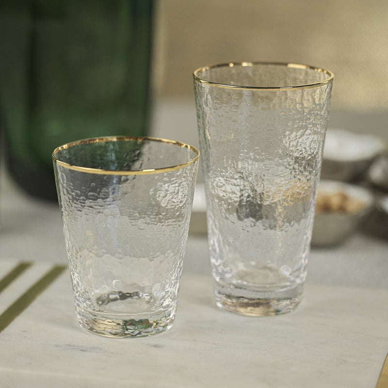 Negroni Hammered Tapered Glasses - Clear with Gold Rim - Glassware by Carlyle Avenue