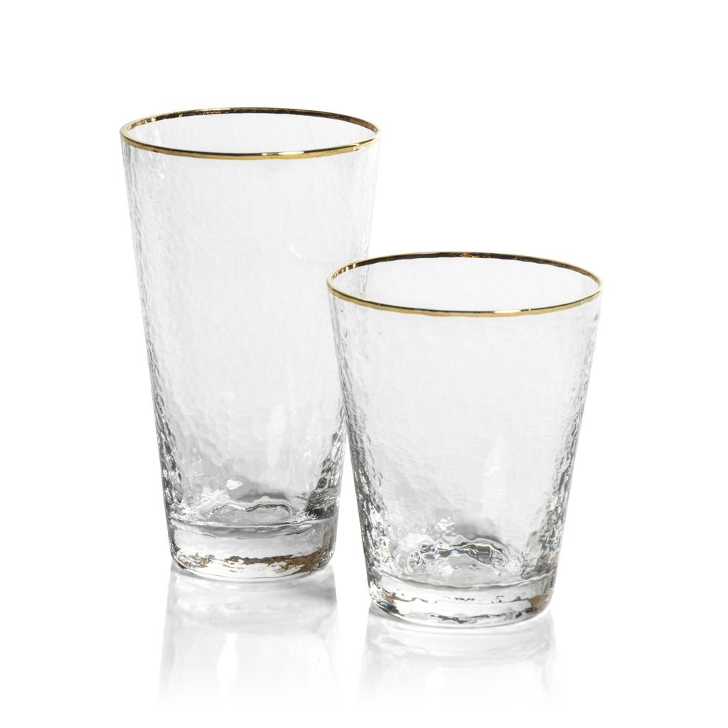 Negroni Hammered Tapered Glasses - Clear with Gold Rim - Glassware by Carlyle Avenue