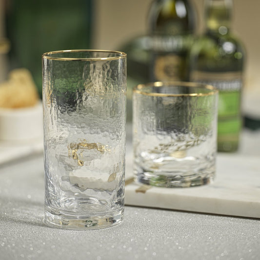 Negroni Hammered Glasses - Clear with Gold Rim - Glassware by Carlyle Avenue