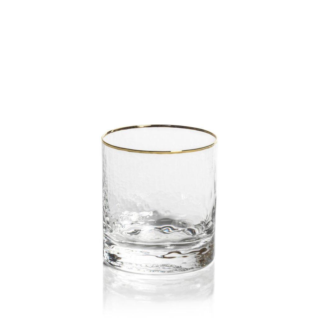 Negroni Hammered Glasses - Clear with Gold Rim - Glassware by Carlyle Avenue