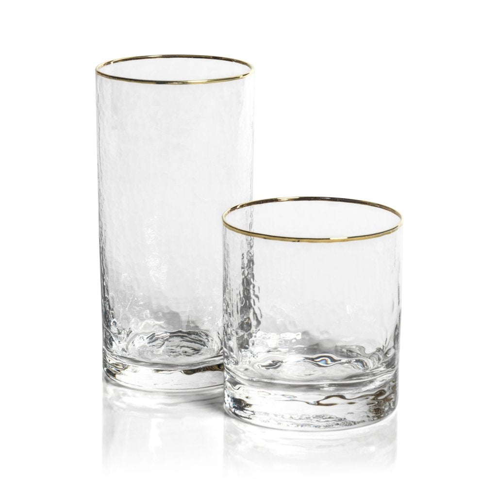 Negroni Hammered Glasses - Clear with Gold Rim - Glassware by Carlyle Avenue