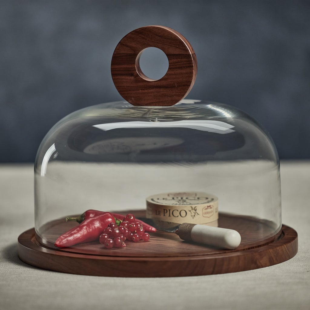 Walnut Wood Cheese Board w/Glass Cloche - Serveware by Carlyle Avenue