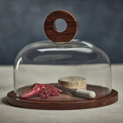 Walnut Wood Cheese Board w/Glass Cloche - Serveware by Carlyle Avenue