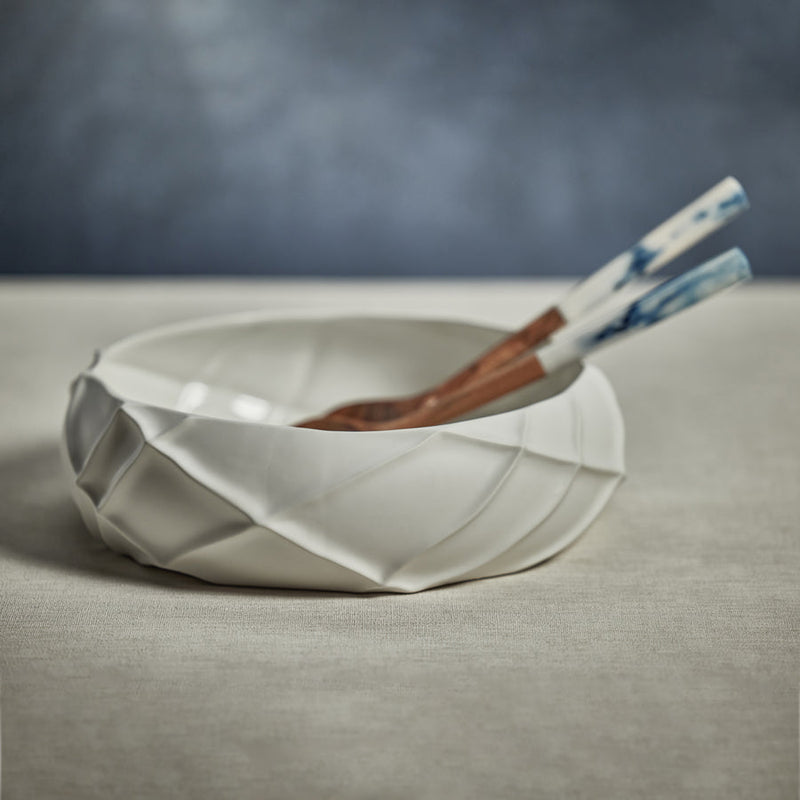 Belize Ridged Bowl - White - Bowls by Carlyle Avenue