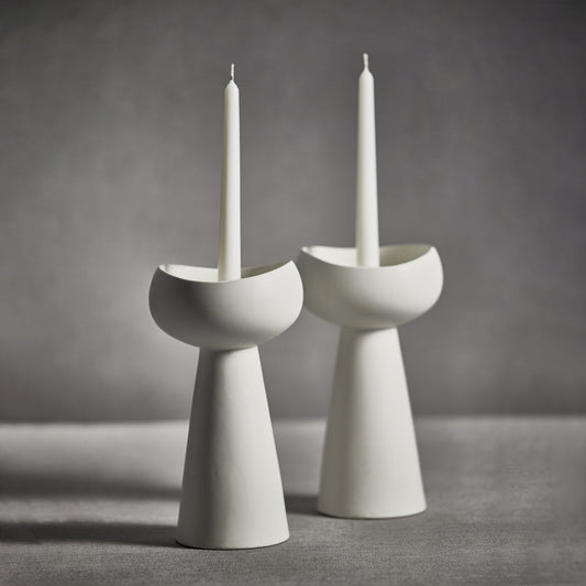 Laguna Ceramic Dual Taper/Pillar Holder - White - Candle Holders by Carlyle Avenue