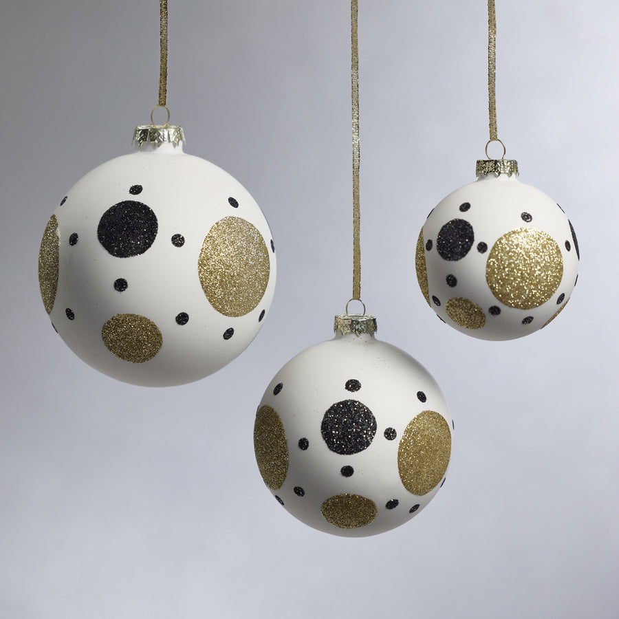 White Glass Ornament with Black & Gold Pattern - Ornaments by Carlyle Avenue