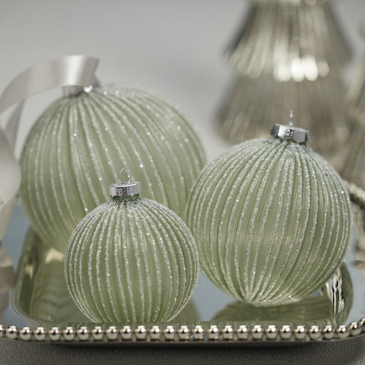 Grooved Green Glitter Glass Ball Ornament - Ornaments by Carlyle Avenue
