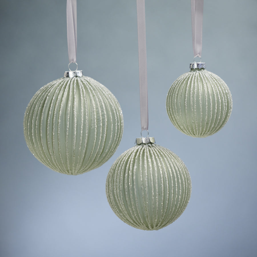 Grooved Green Glitter Glass Ball Ornament - Ornaments by Carlyle Avenue