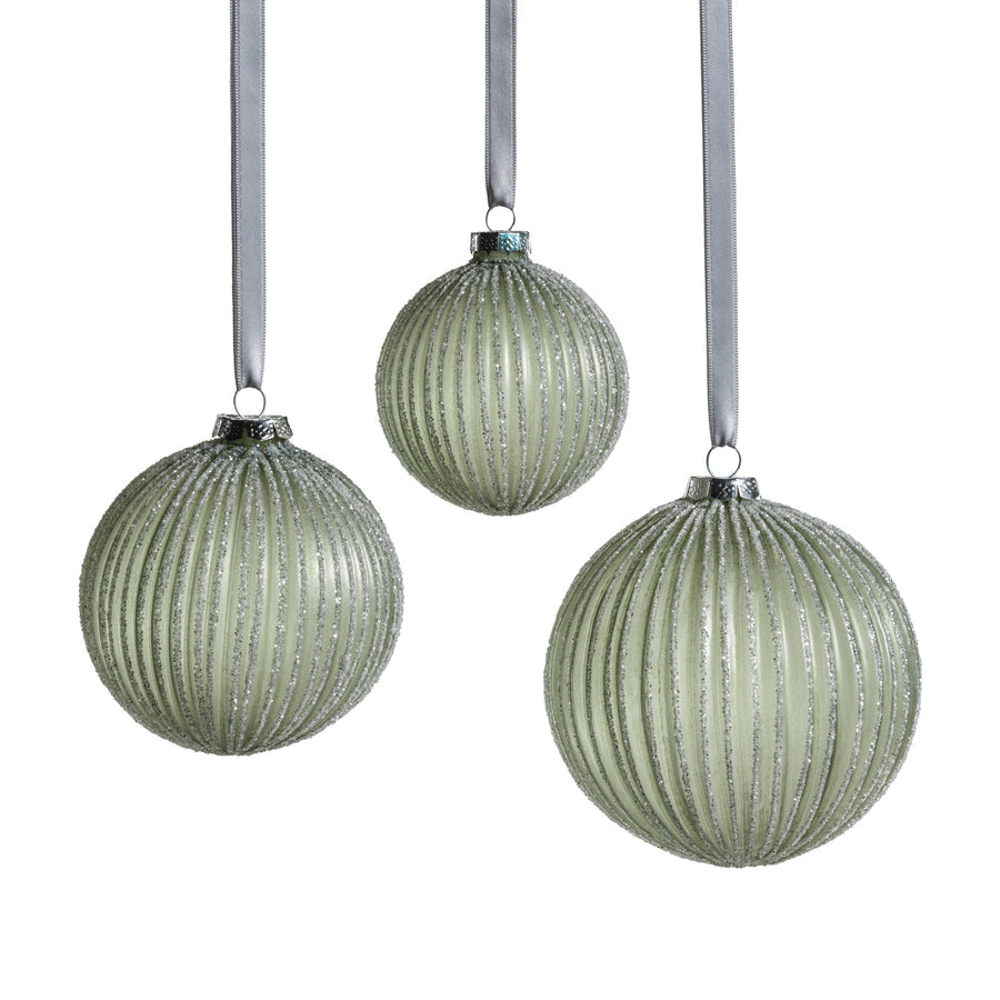 Grooved Green Glitter Glass Ball Ornament - Ornaments by Carlyle Avenue