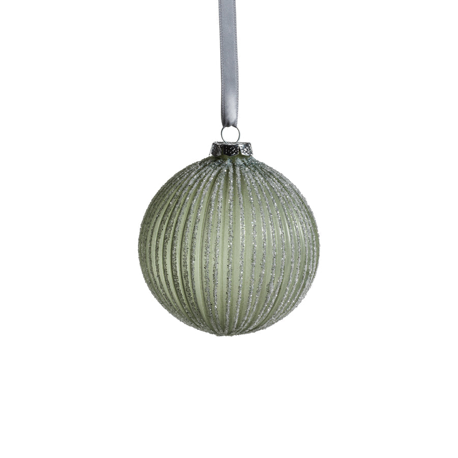 Grooved Green Glitter Glass Ball Ornament - Ornaments by Carlyle Avenue