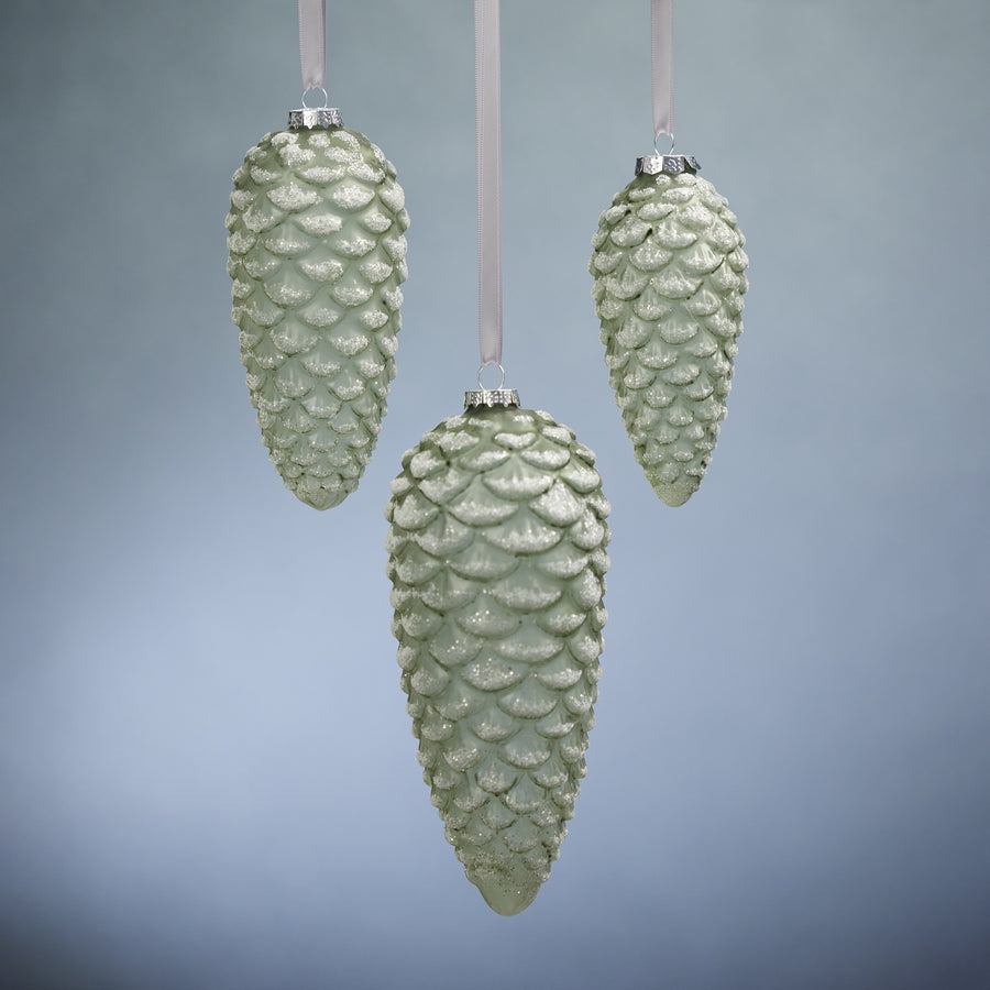 Pine Cone Glass Ornament with Glitter - Green - Holiday Ornaments by Carlyle Avenue