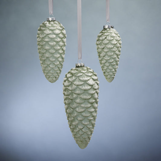 Pine Cone Glass Ornament with Glitter - Green - Holiday Ornaments by Carlyle Avenue